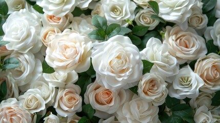 Obraz premium A stunning bouquet of white roses with green leaves