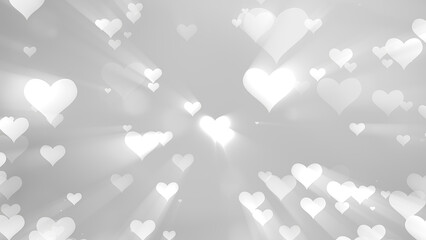 Glowing tender beautiful cute flying love hearts on a black and white background for Valentine's Day