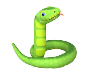 3d cute snake isolated on white background. Snake cartoon character. 3d rendering