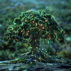 Technology Concept : Digital tree on technology background illustration