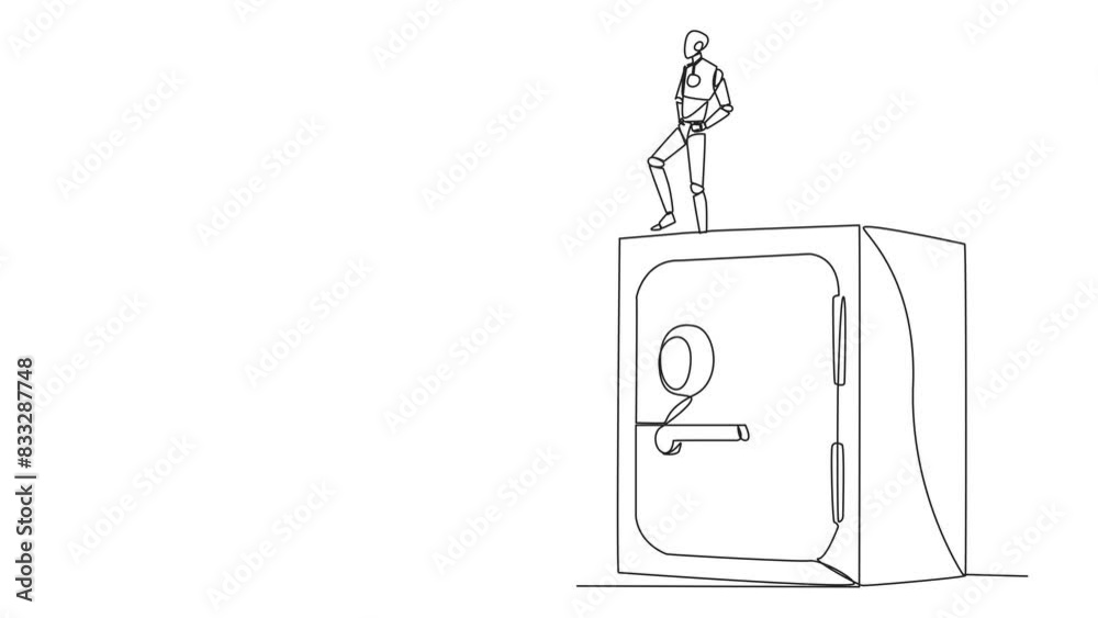 Poster animated self drawing of continuous line drawing the smart robot kicks opponent who is climbs safe d