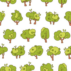 Obraz premium Deciduous tree. Seamless pattern. Forest flora, agricultural garden and nature park plant. Hand drawn style. Vector drawing. Design ornaments.