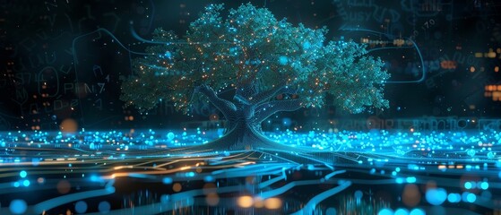 Technology Concept : Digital tree on technology background illustration