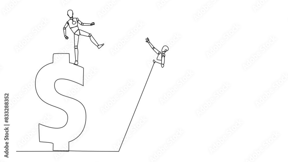 Poster self drawing animation of single continuous line drawing smart robot kicks the rival who is climbing