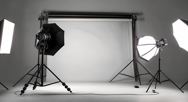 Studio equipment for professional shadowless photography with lighting tripod and props. Concept Lighting Tripods, Shadowless Photography, Studio Equipment, Professional Props