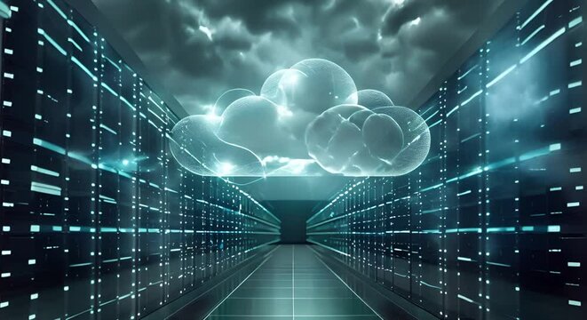 Cloud computing network architecture and data storage technology background. Concept Cloud Computing, Network Architecture, Data Storage Technology, IT Infrastructure, Technology Trends