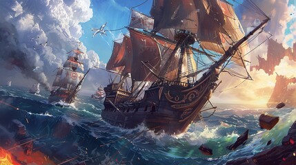 Join a crew of daring pirates in a MOBA where players compete in epic ship-to-ship battles for control of the legendary Treasure Isles. Navigate treacherous waters, unleash powerful cannon barrages,