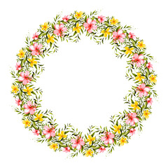 Hand drawn watercolor illustration. Botanical wreath branches and leaves. PNG