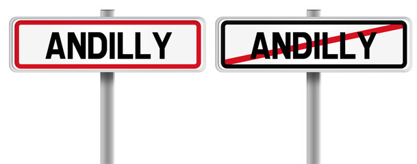 Panneau de ANDILLY à l'Entrée et à la Sortie - Fond Transparent ou Blanc Disponible