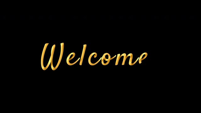 animated welcome text with transparent background, welcome text in gold texture animation