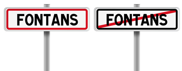 Panneau de FONTANS à l'Entrée et à la Sortie - Fond Transparent ou Blanc Disponible