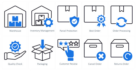 A set of 10 shopping icons as warehouse, inventory management, parcel protection