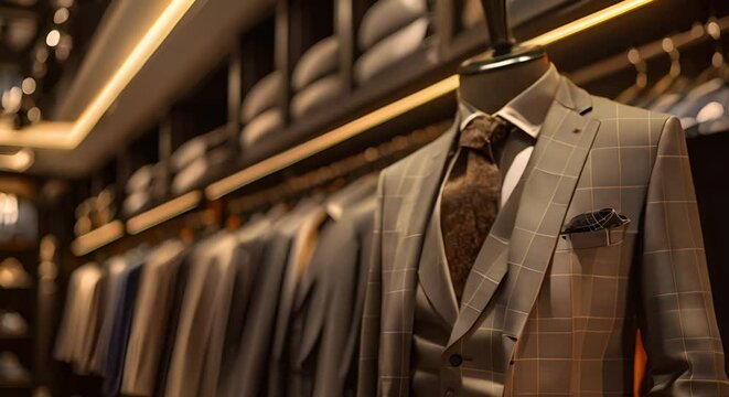Men's bespoke suits showcased on mannequins in a boutique showroom. Concept Men's Fashion, Bespoke Suits, Boutique Showroom, Mannequins, Tailored Clothing