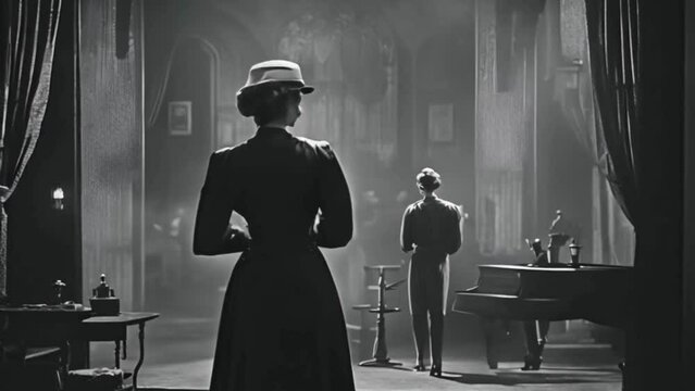 A classic silent film featuring heavy grain, noise, and scratches in 8K resolution