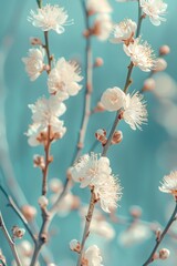 Blooming fluffy willow branches in spring on nature macro with soft focus