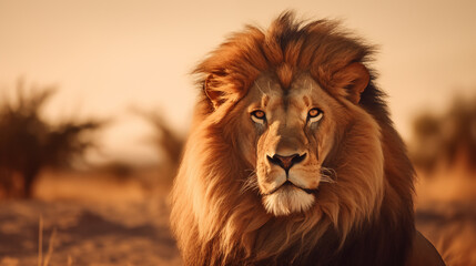 Obraz premium Portrait of south lion african isolated on background, Photo shoot, Natural light day, Wildlife concept