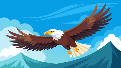 Fototapeta premium An iconic bald eagle soaring high above the sky grateful to be back in its natural habitat after being rehabilitated.. Vector illustration