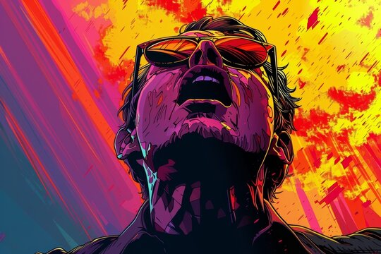 An artistic illustration of an investor focused on BTC investments, showcasing the excitement and volatility of cryptocurrency markets, with detailed visuals and energetic design