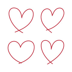 Doodle Style Hearts Red Outlines
