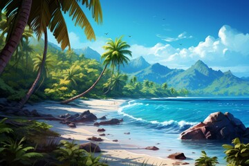 Warm Tropical island sea. Ocean paradise summer. Generate Ai