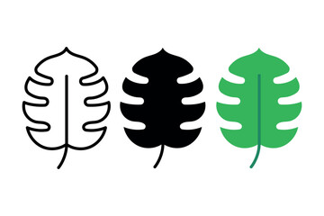 Monstera Leaf Flat Outline Glyph