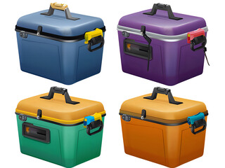Four Unique Coolers for Camping Gear Isolated on Transparent Background