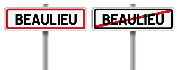 Panneau de BEAULIEU à l'Entrée et à la Sortie - Fond Transparent ou Blanc Disponible