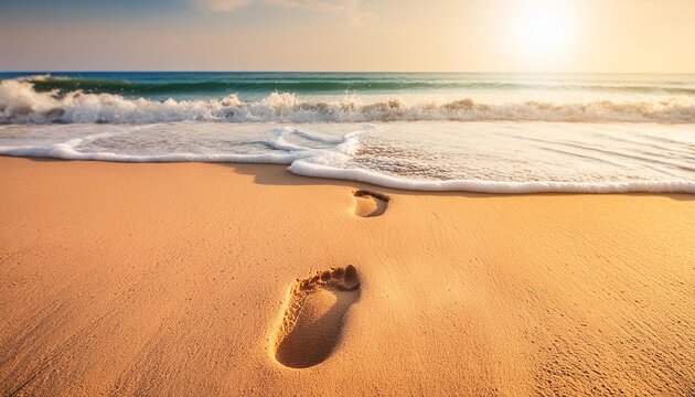 A serene AI-generated image of beach sand with gentle waves and footprints, capturing a tranquil moment at the seaside.