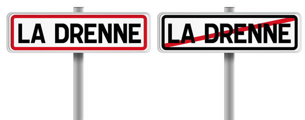 Panneau de LA DRENNE à l'Entrée et à la Sortie - Fond Transparent ou Blanc Disponible