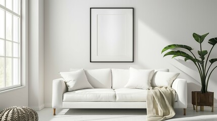 Frame mockup, close-up wall poster frame, modern home interior, 3D render