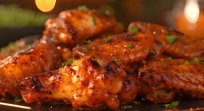 Indulge in Succulent Broasted Chicken Wings, a Fast Food Favorite. Concept Broasted Chicken Wings, Fast Food, Succulent Flavors, Crispy Coating, Finger-Licking Good