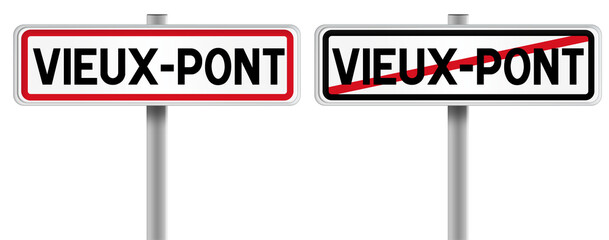 Panneau de VIEUX-PONT à l'Entrée et à la Sortie - Fond Transparent ou Blanc Disponible