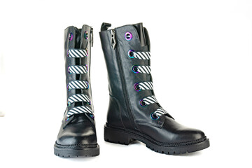 Women's red shoes from a varnish on a white background