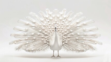 A regal white peacock, its elegant plumage fanned out against a transparent background, rendered with incredible realism.