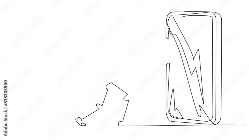 Poster self drawing animation of single continuous line drawing smart robotic preparing to hit big smartpho