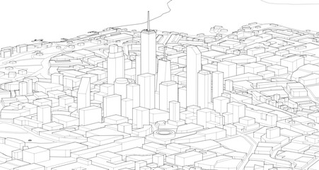 Fototapeta premium modern city panorama 3d illustration 