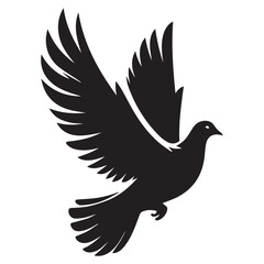Obraz premium Dove silhouette - flying bird isolated on a white background. Pigeon with wings black sign. Flat design simple style vector illustration.