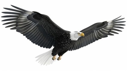 Flying eagle, isolated on white, detailed feathers, majestic flight, bird of prey ,The images are of high quality and clarity