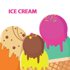 Bright background with sweet ice cream. Flat style.