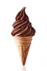 Soft serve chocolate ice cream cone dessert creme food.