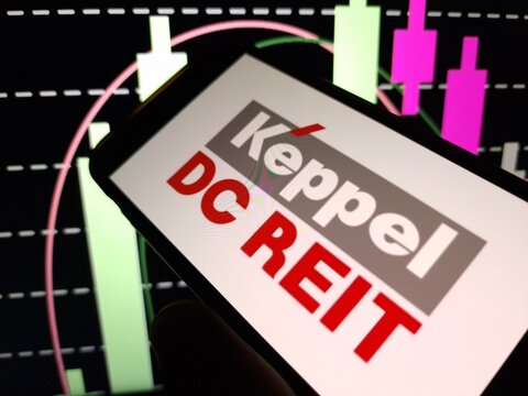 Konskie, Poland - May 29, 2024: Keppel REIT company logo displayed on mobile phone