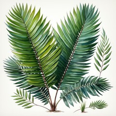 Photo of Tropical Leaves is Cycas Leaf, Watercolor Clipart style , Isolated on white background