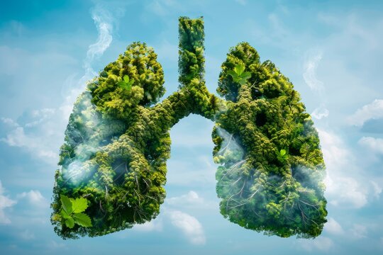 The significance of healthy lungs captured in nature's beauty, clearing the air: solutions for environmental challenges in combatting pollution