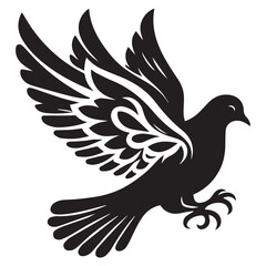 Fototapeta premium Dove silhouette - flying bird isolated on a white background. Pigeon with wings black sign. Flat design simple style vector illustration.