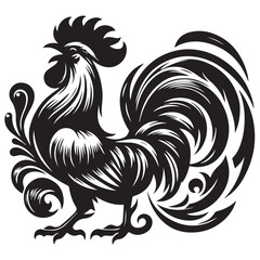 Fototapeta premium Vector illustration. Black silhouette of a rooster design. Isolated male chicken on a white background