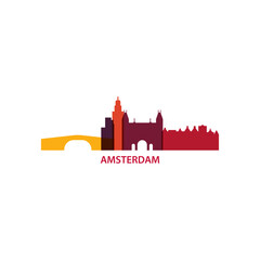 Obraz premium Netherlands Amsterdam city, cityscape, panorama view logo. Modern vector icon with Holland capital horizon. Isolated skyline graphic
