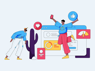 Flat vector illustration of business people operating work scene
