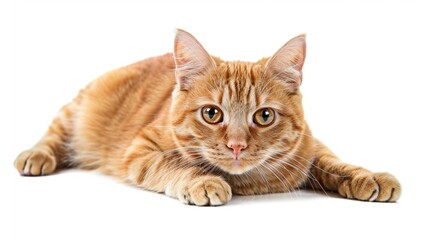  A vibrant orange tabby cat, its bright fur contrasting against a transparent background, captured...