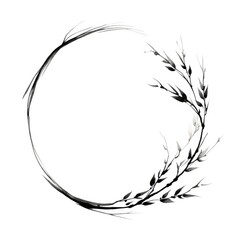 Stroke outline botanical frame circle white background monochrome.