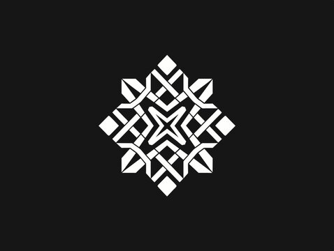 Monotone Logo design featuring star pattern and geometric shapes.